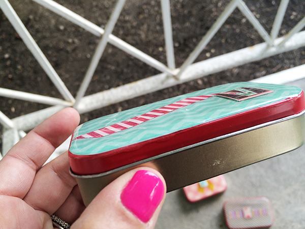 side view of decoupaged Altoids tins